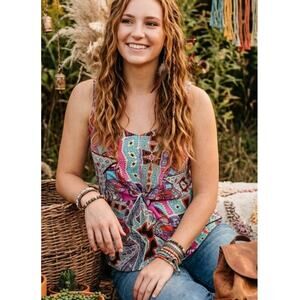 Anthropologie Leif Notes silk aztec print twist front blouse